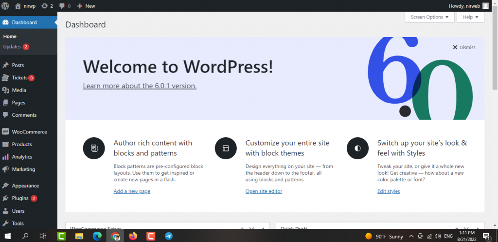 Login to WordPress dashboard